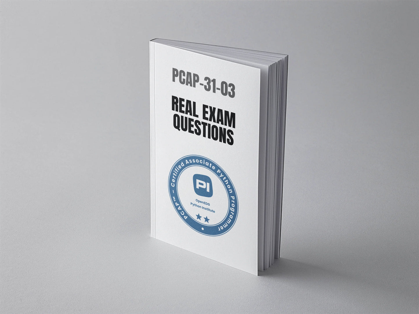 Python Institute PCAP 31-03 exam questions book by Daily Debian, standing cover mockup showing the study guide for certification.