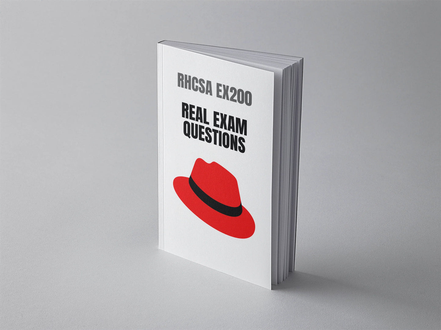 RHCSA EX200 real exam questions book by Daily Debian, standing cover mockup for Linux certification study preparation.