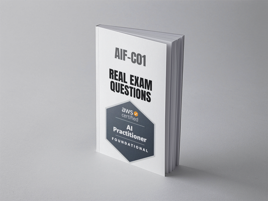 AIF-C01 AWS Certified AI Practitioner exam questions booklet on a plain background