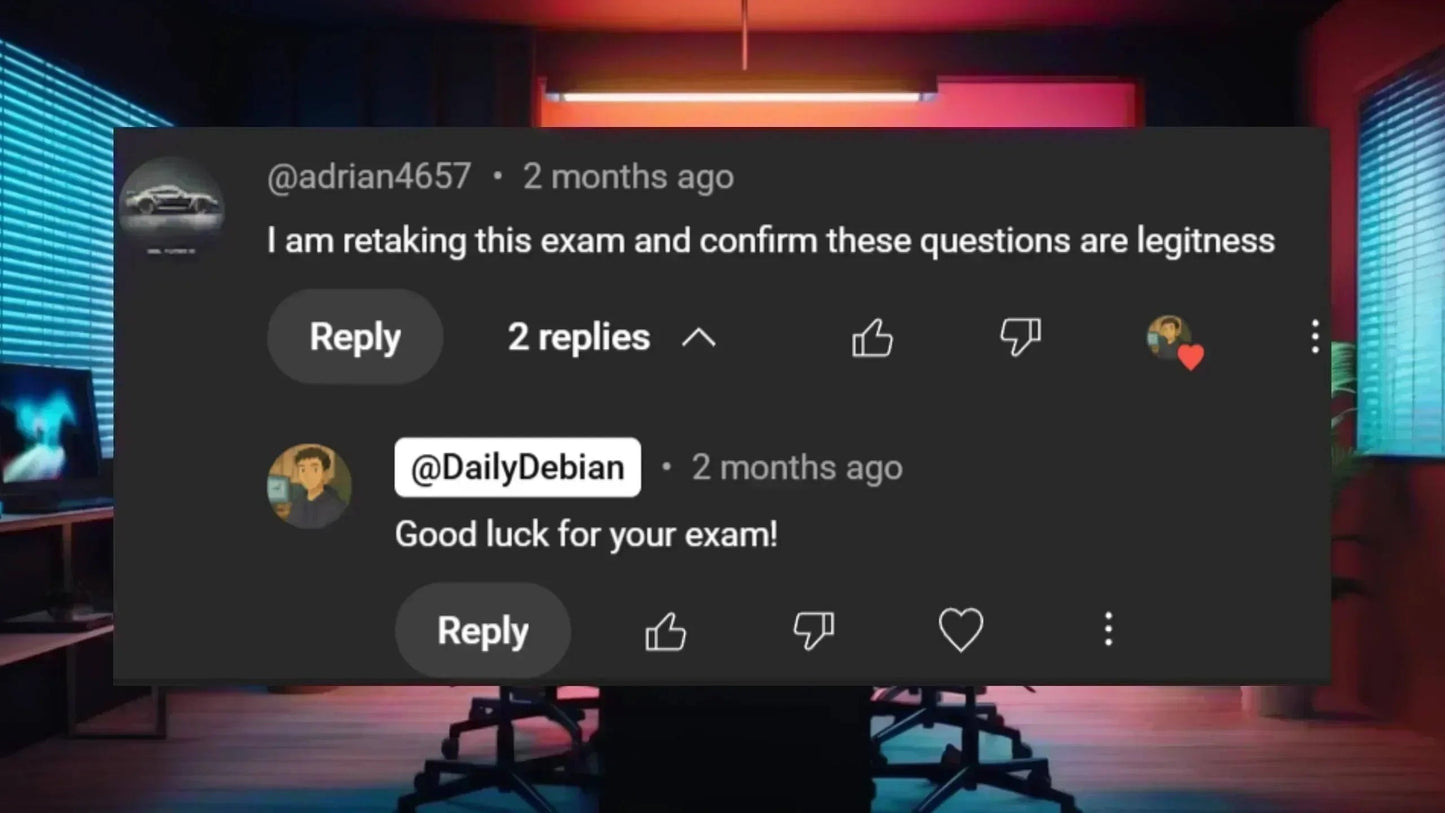 Screenshot of user comments about ISACA CISM exam questions, with modern office background.