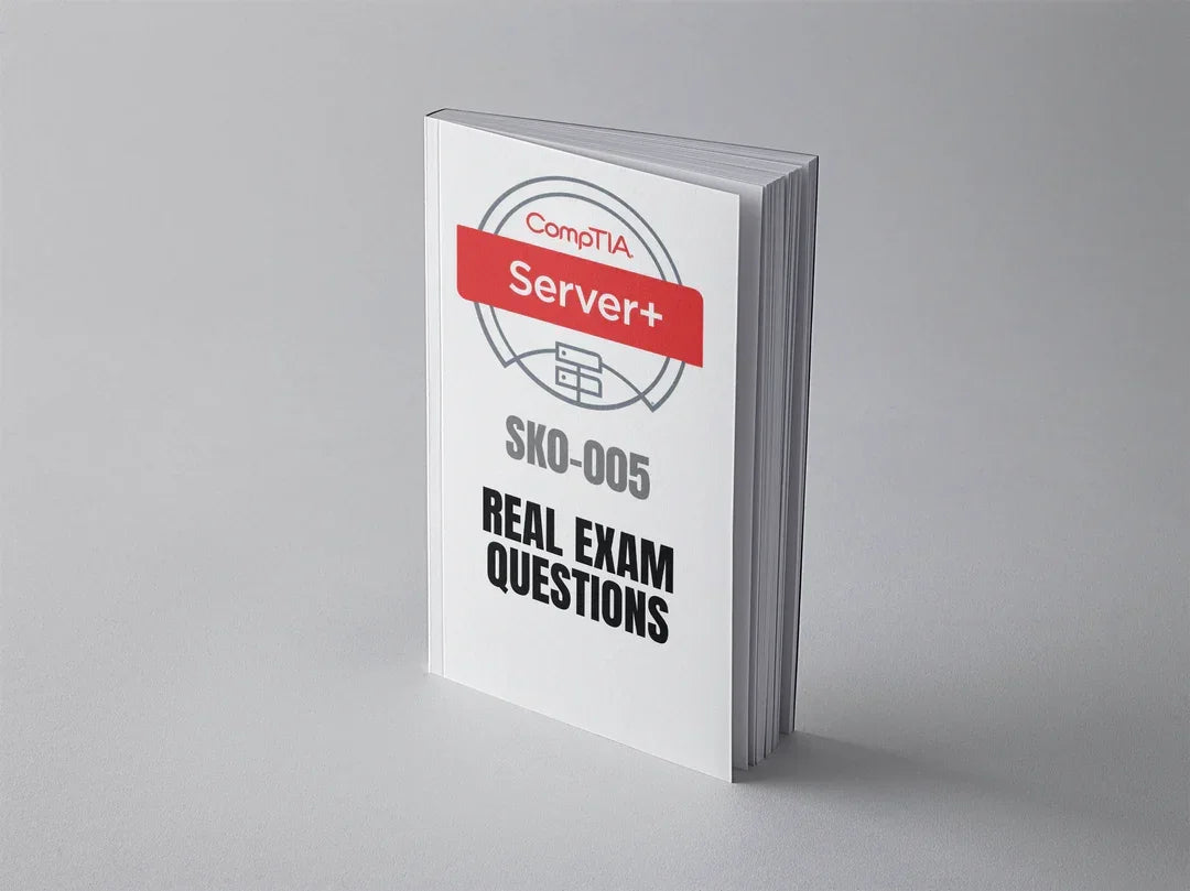 CompTIA Server+ SK0-005 exam practice questions booklet with sample questions and answers, designed for server certification preparation.