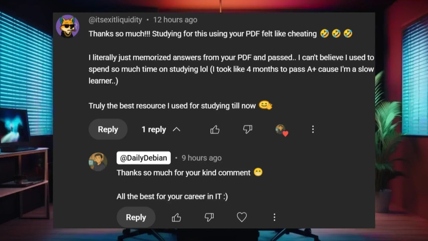 Screenshot of positive customer feedback and reply about real IT exam questions PDF for studying.