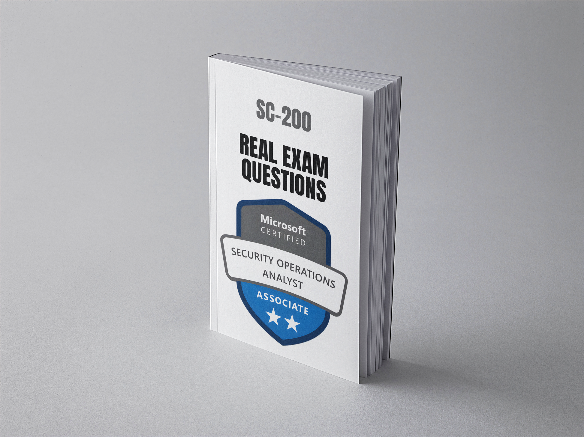 SC-200 Security Operations Analyst Associate exam questions study guide book with Microsoft Certified badge